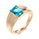Elegant Daily Wide Face Smooth Metal Square Blue Rolled 14K Rose Gold AAA Zircon Crystal  Jewelry Rings For Women