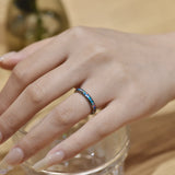 Lovely 3mm Steel Color Dome Polished Inlaid Pink Blue Opal Women's Tungsten Carbide Ring