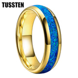 Amazing Blue Opal Domed Polished 6MM 8MM  Fashion Tungsten Comfort Fit Engagement Wedding Bands for Men and Women