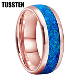 Amazing Blue Opal Domed Polished 6MM 8MM  Fashion Tungsten Comfort Fit Engagement Wedding Bands for Men and Women