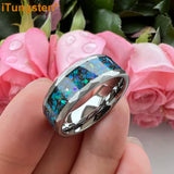 Super 8mm Multi Facet Hammer With Galaxy Series Opal Inlay Comfort Fit Men Women Tungsten Wedding Band