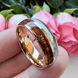 Koa Wood Meteorite Inlay  8mm Fashion Jewelry Tungsten Rings for Men Women Comfort Fit Engagement Wedding Band