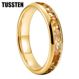 Outstanding Inlaid Gold colored crystal stone 4/6/8MM Men's and Women's Comfortable Fit Wedding Tungsten Ring