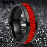 Amazing 6/8MM Tungsten Carbide Rings with Dome Polishing Center Red Opal Stone Inlay Comfortable Fit Wedding Bands
