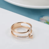 Elegant Double Layer 14K Rolled Rose Gold Shiny AAA+ Zircon Diamonds Ring - Luxury Unique Trendy Fine Jewelry