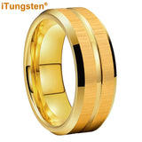 Popular Grooved Brushed Beveled Finish 6mm 8mm Classic Wedding Band Men Women Tungsten Carbide Comfort Fit Ring