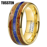Whisky Wood Guitar String Lapis Inlay 8MM  Black Tungsten Rings for Men and Women - Fashion Engagement Wedding Bands