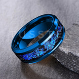 Blue Foil Inlay Beveled Polished Shiny 6/8MM Tungsten Ring for Men Women, Comfortable Fit Engagement Wedding Bands