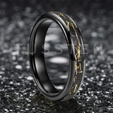 Pleasing Black Inlaid Gold Color Foil 4mm Tungsten Carbide Steel Rings  Wedding Ring for Men and Women Jewelry