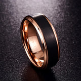 Luxury Black Brushed Cut Edge Rose Gold Inside 4/6/8mm Tungsten Carbide Ring  Men Women Wedding Band Couple Rings