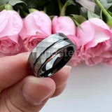 Flat Band Grooved Brushed 8mm Hammered Tungsten Carbide Comfort Fit Ring for Men Women - Fashion Wedding Jewelry
