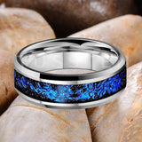 Blue Foil Inlay Beveled Polished Shiny 6/8MM Tungsten Ring for Men Women, Comfortable Fit Engagement Wedding Bands