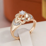 Luxury Smooth Petal Design Shiny 14K Filled Rose Gold AAA Zircon Diamonds Vintage Wedding Jewelry Flower Rings