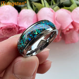 Nice Shiny Galaxy Opal Domed Polished 8mm Tungsten Men and Women Comfort Fit Engagement Wedding Bands