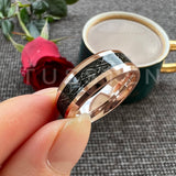 High Quality Beveled Polished Finish 8MM Black Meteorite Rings Men and Women Tungsten Gold Comfort Fit Wedding Band