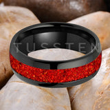 Amazing 6/8MM Tungsten Carbide Rings with Dome Polishing Center Red Opal Stone Inlay Comfortable Fit Wedding Bands