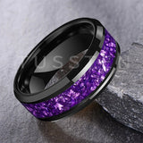 Awesome Purple Crystal Stone Inlaid  6/8MM Men's and Women's Comfortable Fit Wedding Tungsten Carbide Bands