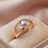 Luxury Purple Oval Filled 14K Rose Gold AAA Zircon Crystals Rings For Women, Bridal Fine Jewelry Trendy Rings