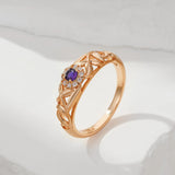 Elegant AAA Purple Zircon Crystals Hollow Texture Design 14K Filled Rose Gold Rings for Women Party Jewelry