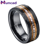 Gorgeous 8mm Brushed Matte Black Hammered Wood Antler Tungsten Carbide Ring for Man - Wedding Jewelry