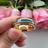 Gorgeous Whisky Wood Guitar String Inlay 8mm Tungsten Blue Opal Fashion Engagement Wedding Band for Men Women