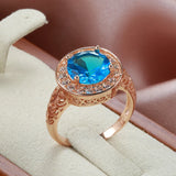 Luxury New Circle Spire Hollow Blue and White AAA Zircon Crystals Rings for Women 14K Filled Rose Gold Glossy Rings
