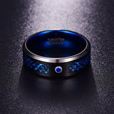 Gorgeous Inlaid Black Dragon 8mm Width 2.3MM Thick Fashion Men's Blue Tungsten Carbide Ring for Wedding