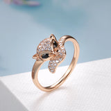 Amazing 14K Rolled Rose Gold Cute AAA+ Zircon Diamonds Full Paved Fox Rings For Women Party Fashion Gifts