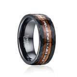 Gorgeous 8mm Brushed Matte Black Hammered Wood Antler Tungsten Carbide Ring for Man - Wedding Jewelry