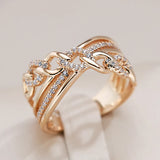 New Unique Cross Design 14K Rolled Rose Gold AAA Zircon Diamonds Big Rings for Women Fashion Modern Party Jewelry