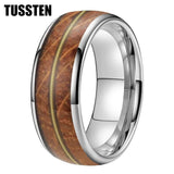 Whisky Barrel Oak Wood Guitar String Inlay 8mm Men, Women Tungsten Carbide Rings - Bridegroom Trendy Wedding Bands