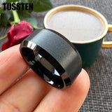 Beveled Edges Matte Finish Gold/Black Tone 10mm Tungsten Carbide Rings for Men Women Fashion Engagement Wedding Band