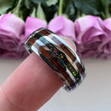 Fashion 8MM With Multicolor Opal and Koa Wood Inlay Men Women Domed Polished Tungsten Comfort Fit  Wedding Band
