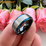 Splendid Black Blue Stepped Brushed Finish 8mm Tungsten Wedding  Comfort Fit Band For Men And Women