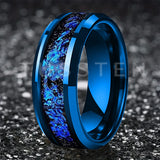 Blue Foil Inlay Beveled Polished Shiny 6/8MM Tungsten Ring for Men Women, Comfortable Fit Engagement Wedding Bands