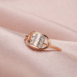 New Elegant Geometric Hexagon Square Filled 14K Rose Gold AAA Zircon Diamonds Trend  Jewelry Party Rings for Women