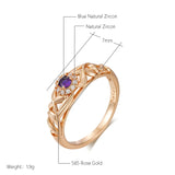 Elegant AAA Purple Zircon Crystals Hollow Texture Design 14K Filled Rose Gold Rings for Women Party Jewelry