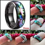 Domed Polished 8MM Cool Abalone Shell Ring Black Men Women Tungsten Wedding Comfort Fit Bands, Perfect Gift Jewelry