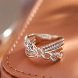 New Unique Cross Design 14K Rolled Rose Gold AAA Zircon Diamonds Big Rings for Women Fashion Modern Party Jewelry