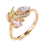 Colorful Crystal Flower Design Romantic 14K Filled Rose Gold Bride Fine Rings Lover's Fine Jewelry Luxury Gift
