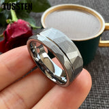 Gold Hammered Offset Line 8MM Tungsten Carbide Comfort Fit Ring for Men Women - Fashion Engagement Wedding Band