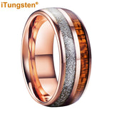 Koa Wood Meteorite Inlay  8mm Fashion Jewelry Tungsten Rings for Men Women Comfort Fit Engagement Wedding Band