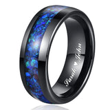 Amazing 8mm Blue Opal Plated Black Tungsten Carbide Rings - Wedding, Daily Jewelry