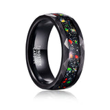 Electric Black 8mm Hammer Pattern Inlaid Black Sand Bottom Green Crushed Opal Tungsten Steel Rings for Men