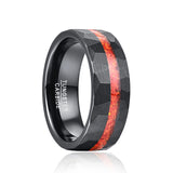 Attractive 8mm Brushed Matte Black Hammered Opal Tungsten Carbide Ring for Men  - Wedding Jewelry