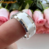 Popular Beveled Center Brushed and Polished 10mm Large Ring Men's Tungsten Engagement Comfortable Fit Ring