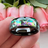 Superb Abalone Shell Inlay Domed Shape Polished Shiny Tungsten Carbide Ring Men, Women Comfort Fit Wedding Bands