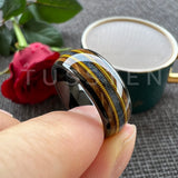 Whisky Wood Guitar String Lapis Inlay 8MM  Black Tungsten Rings for Men and Women - Fashion Engagement Wedding Bands
