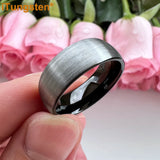 Superb Blue Domed Brushed 6mm 8mm  Tungsten Carbide Ring for Men and Women Comfort Fit Engagement Wedding Band