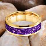 Awesome Purple Crystal Stone Inlaid  6/8MM Men's and Women's Comfortable Fit Wedding Tungsten Carbide Bands